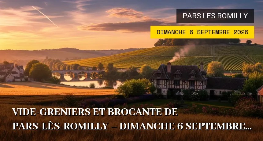 Affiche de l'événement : Vide-greniers et Brocante de Pars-lès-Romilly – Dimanche 6 Septembre 2026