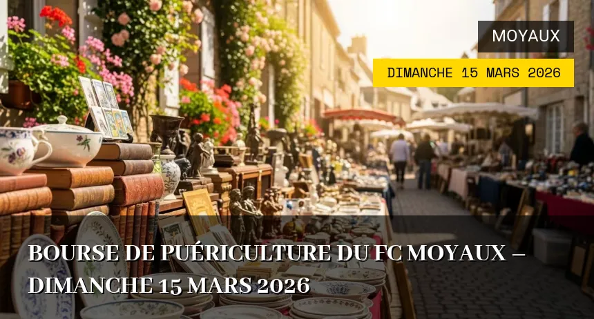 Affiche de l'événement : Bourse de Puériculture du FC Moyaux – Dimanche 15 Mars 2026