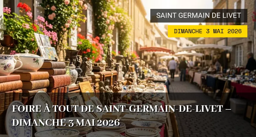 Affiche de l'événement : Foire à tout de Saint-Germain-de-Livet – Dimanche 3 Mai 2026