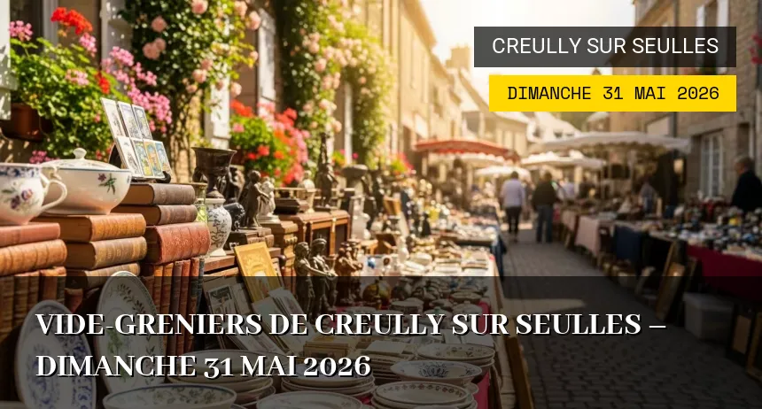 Affiche de l'événement : Vide-greniers de Creully sur Seulles – Dimanche 31 Mai 2026