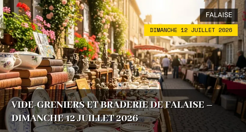 Affiche de l'événement : Vide-greniers et Braderie de Falaise – Dimanche 12 Juillet 2026