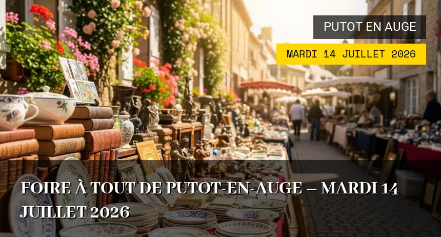 Affiche de l'événement : Foire à tout de Putot-en-Auge – Mardi 14 Juillet 2026