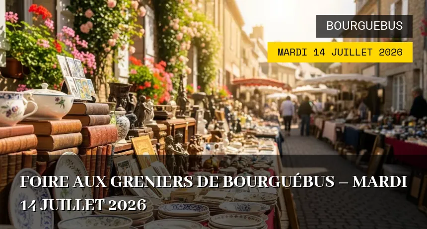Affiche de l'événement : Foire aux greniers de Bourguébus – Mardi 14 Juillet 2026