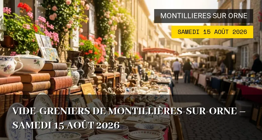 Affiche de l'événement : Vide-greniers de Montillières-sur-Orne – Samedi 15 Août 2026