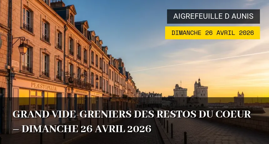 Affiche de l'événement : Grand Vide-greniers des Restos du Coeur – Dimanche 26 Avril 2026