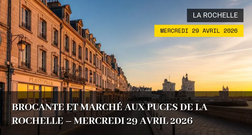 Affiche de l'événement : Brocante et Marché aux Puces de La Rochelle – Mercredi 29 Avril 2026