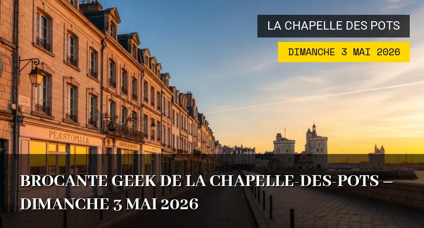 Affiche de l'événement : Brocante Geek de La Chapelle-des-Pots – Dimanche 3 Mai 2026