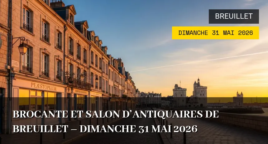 Affiche de l'événement : Brocante et Salon d&rsquo;Antiquaires de Breuillet – Dimanche 31 Mai 2026