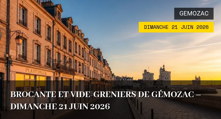 Affiche de l'événement : Brocante et Vide-greniers de Gémozac – Dimanche 21 Juin 2026