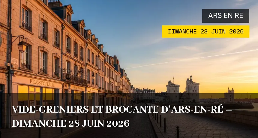 Affiche de l'événement : Vide-greniers et Brocante d&rsquo;Ars-en-Ré – Dimanche 28 Juin 2026