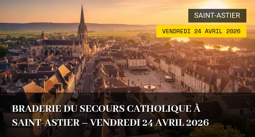 Affiche de l'événement : Braderie du Secours Catholique à Saint-Astier – Vendredi 24 Avril 2026