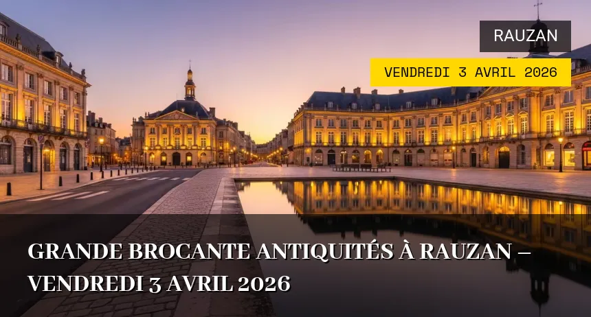 Affiche de l'événement : Grande Brocante Antiquités à Rauzan – Vendredi 3 Avril 2026