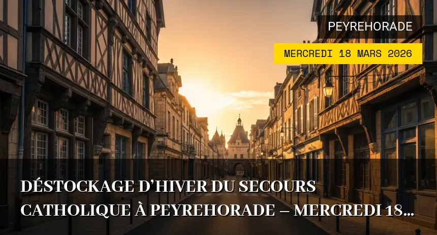 Affiche de l'événement : Déstockage d&rsquo;Hiver du Secours Catholique à Peyrehorade – Mercredi 18 Mars 2026
