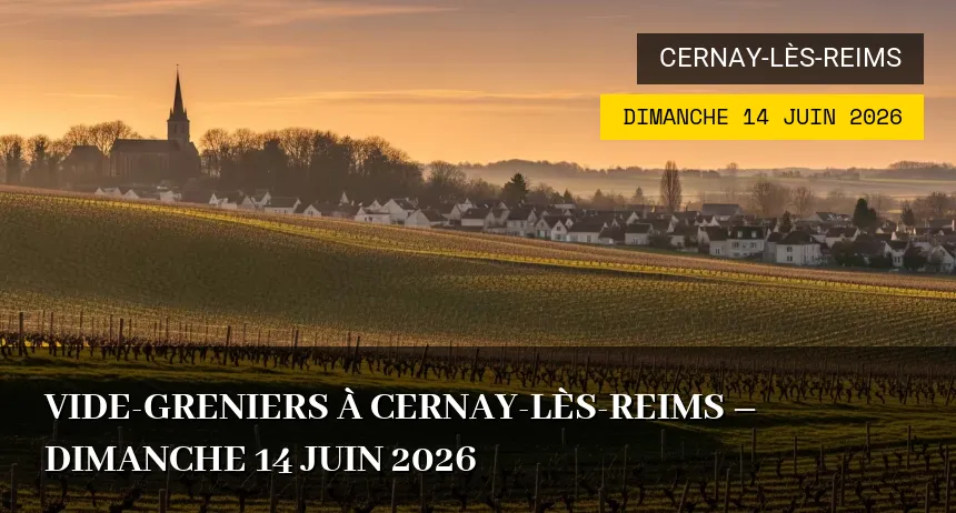 Affiche de l'événement : Vide-greniers à Cernay-lès-Reims – Dimanche 14 Juin 2026