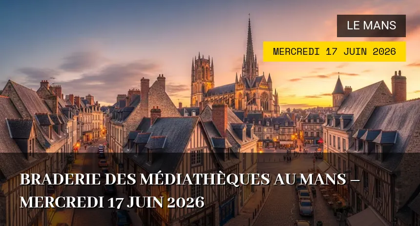 Affiche de l'événement : Braderie des médiathèques au Mans – Mercredi 17 Juin 2026