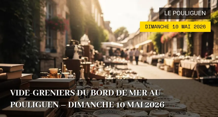 Affiche de l'événement : Vide-greniers du Bord de Mer au Pouliguen – Dimanche 10 Mai 2026