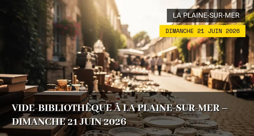Affiche de l'événement : Vide-bibliothèque à La Plaine-sur-Mer – Dimanche 21 Juin 2026