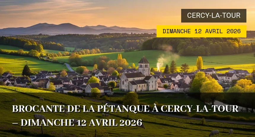 Affiche de l'événement : Brocante de la Pétanque à Cercy-la-Tour – Dimanche 12 Avril 2026