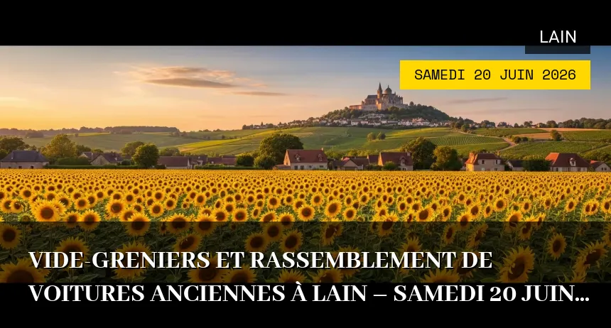 Affiche de l'événement : Vide-greniers et Rassemblement de Voitures Anciennes à Lain – Samedi 20 Juin 2026