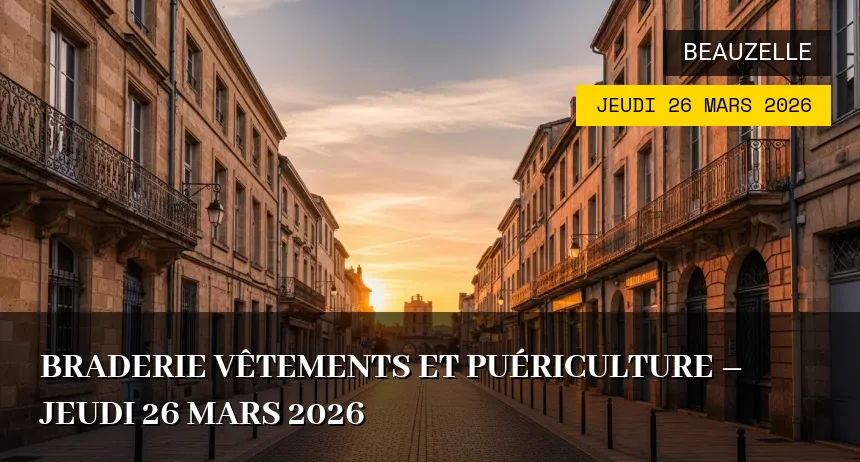 Affiche de l'événement : Braderie vêtements et puériculture – Jeudi 26 Mars 2026