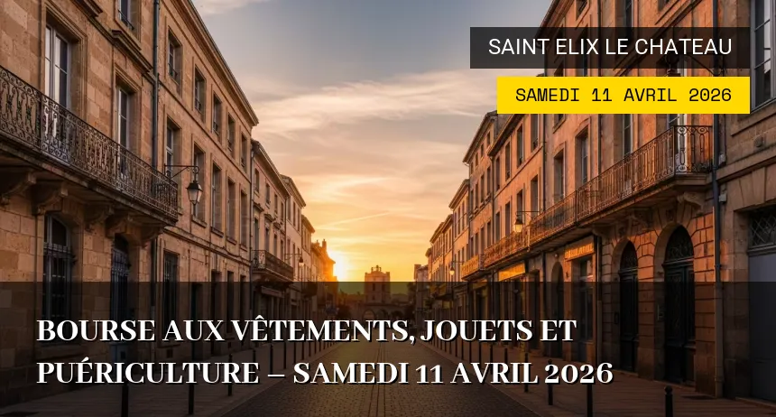 Affiche de l'événement : Bourse aux vêtements, jouets et puériculture – Samedi 11 Avril 2026