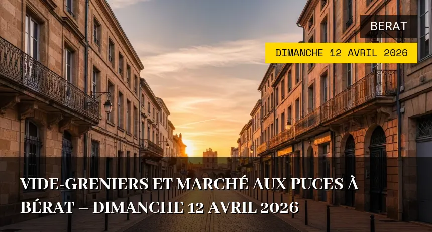 Affiche de l'événement : Vide-greniers et Marché aux puces à Bérat – Dimanche 12 Avril 2026