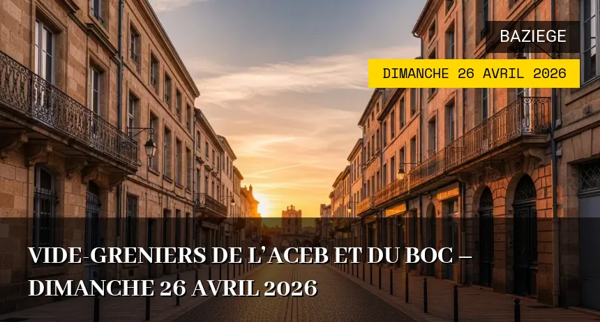 Affiche de l'événement : Vide-greniers de l&rsquo;ACEB et du BOC – Dimanche 26 Avril 2026