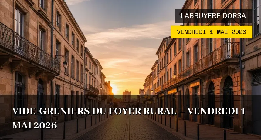 Affiche de l'événement : Vide-greniers du Foyer Rural – Vendredi 1 Mai 2026