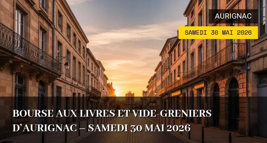 Affiche de l'événement : Bourse aux Livres et Vide-greniers d&rsquo;Aurignac – Samedi 30 Mai 2026