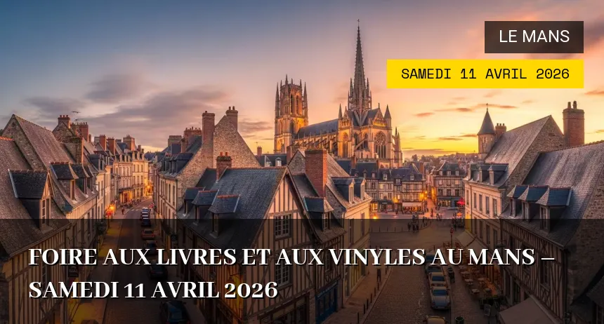 Affiche de l'événement : Foire aux livres et aux vinyles au Mans – Samedi 11 Avril 2026