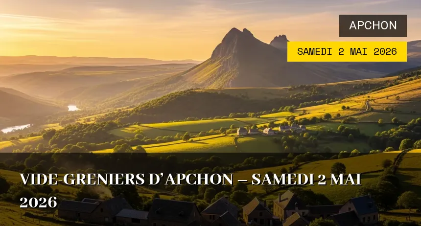 Affiche de l'événement : Vide-greniers d&rsquo;Apchon – Samedi 2 Mai 2026