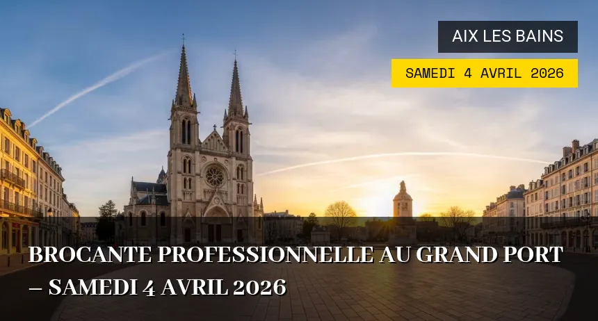 Affiche de l'événement : Brocante Professionnelle au Grand Port – Samedi 4 Avril 2026