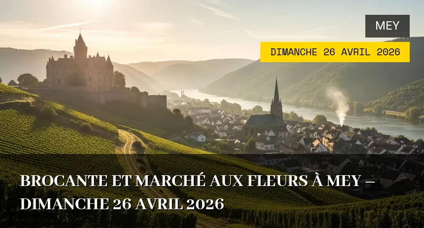 Affiche de l'événement : Brocante et Marché aux Fleurs à Mey – Dimanche 26 Avril 2026