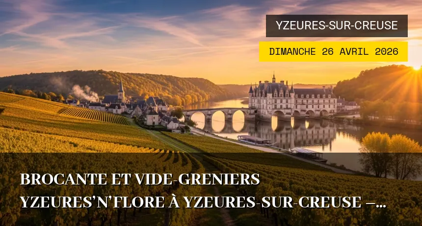 Affiche de l'événement : Brocante et Vide-Greniers Yzeures&rsquo;n&rsquo;Flore à Yzeures-sur-Creuse – Dimanche 26 Avril 2026