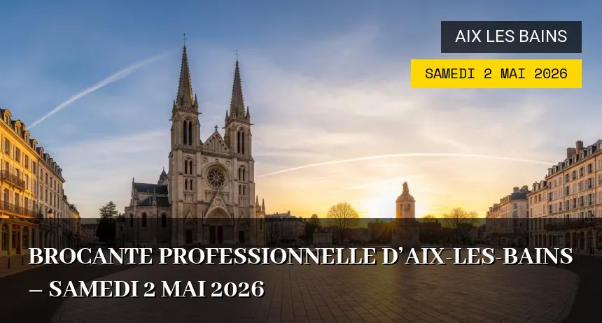 Affiche de l'événement : Brocante professionnelle d&rsquo;Aix-les-Bains – Samedi 2 Mai 2026