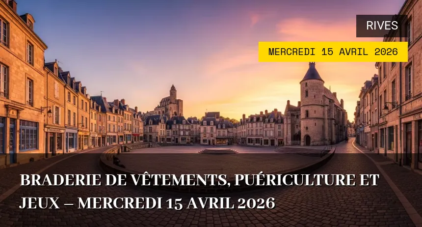 Affiche de l'événement : Braderie de Vêtements, Puériculture et Jeux – Mercredi 15 Avril 2026