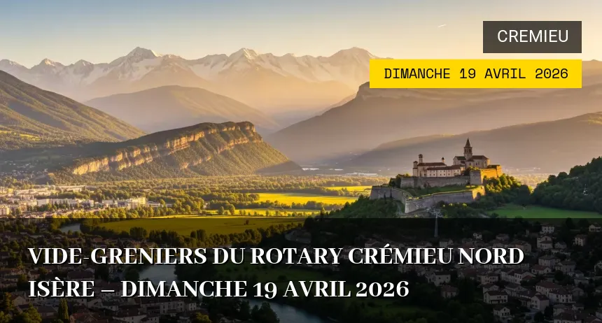 Affiche de l'événement : Vide-greniers du Rotary Crémieu Nord Isère – Dimanche 19 Avril 2026