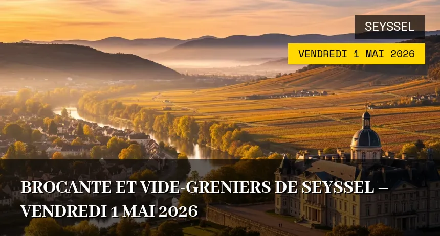 Affiche de l'événement : Brocante et Vide-greniers de Seyssel – Vendredi 1 Mai 2026