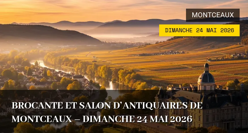 Affiche de l'événement : Brocante et Salon d&rsquo;Antiquaires de Montceaux – Dimanche 24 Mai 2026