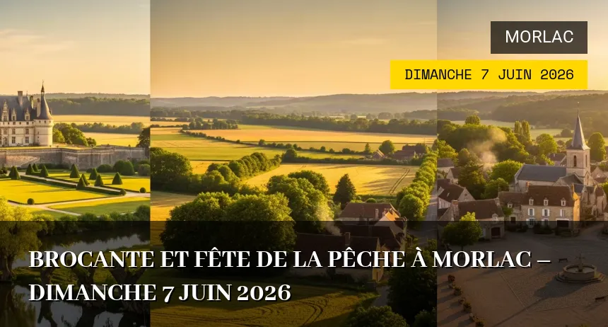 Affiche de l'événement : Brocante et Fête de la pêche à Morlac – Dimanche 7 Juin 2026