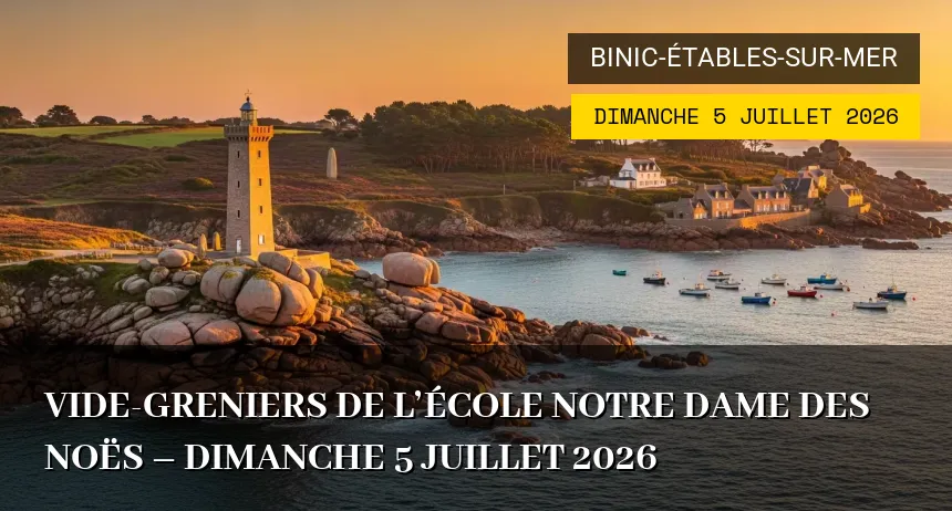Affiche de l'événement : Vide-greniers de l&rsquo;École Notre Dame des Noës – Dimanche 5 Juillet 2026