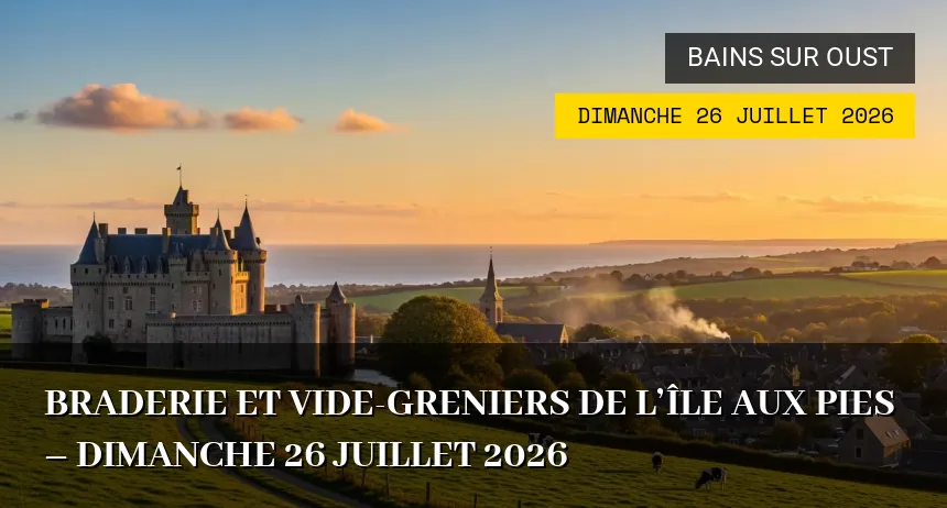 Affiche de l'événement : Braderie et Vide-greniers de l&rsquo;Île aux Pies – Dimanche 26 Juillet 2026