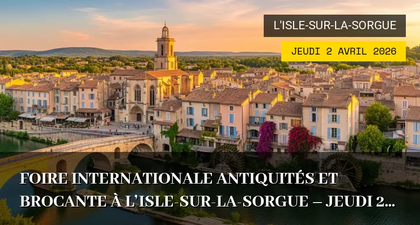 Affiche de l'événement : Foire Internationale Antiquités et Brocante à L&rsquo;Isle-sur-la-Sorgue – Jeudi 13 Août 2026