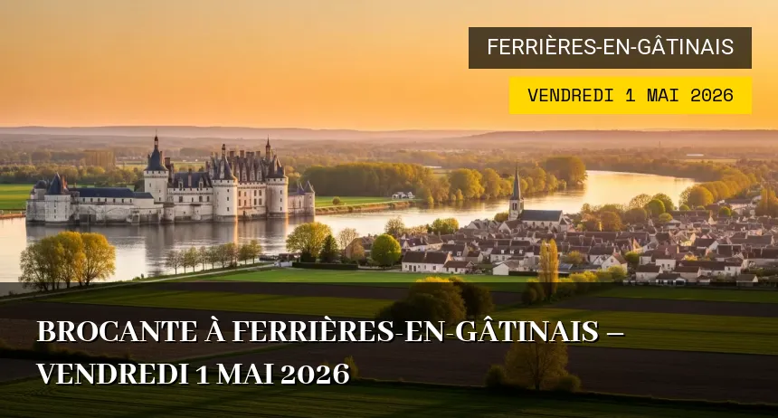 Affiche de l'événement : Brocante à Ferrières-en-Gâtinais – Vendredi 1 Mai 2026