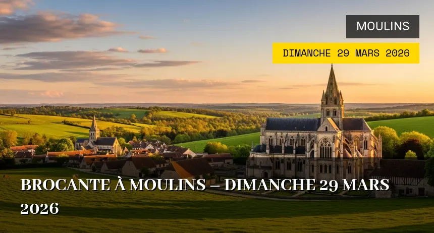 Affiche de l'événement : Brocante à Moulins – Dimanche 29 Mars 2026