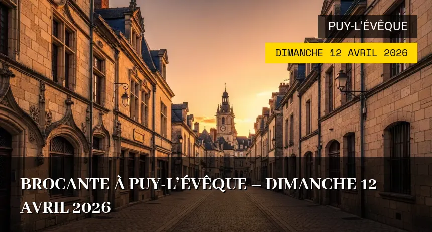 Affiche de l'événement : Brocante à Puy-l&rsquo;Évêque – Dimanche 12 Avril 2026