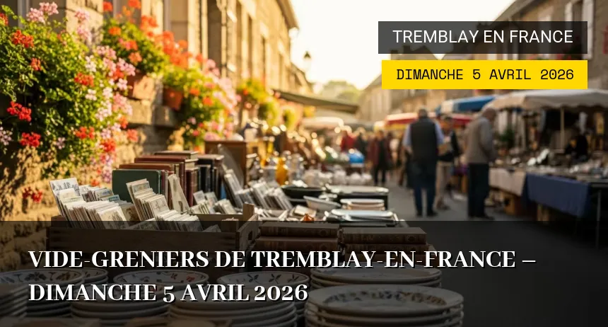 Affiche de l'événement : Vide-greniers de Tremblay-en-France – Dimanche 5 Avril 2026