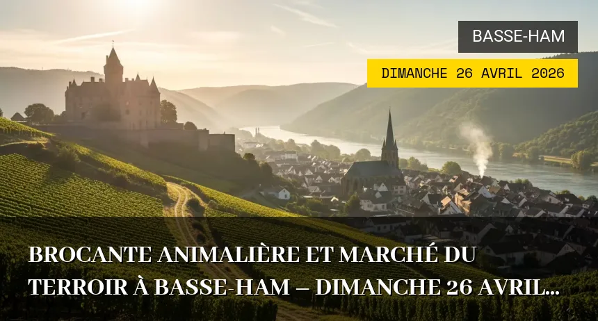 Affiche de l'événement : Brocante Animalière et Marché du Terroir à Basse-Ham – Dimanche 26 Avril 2026