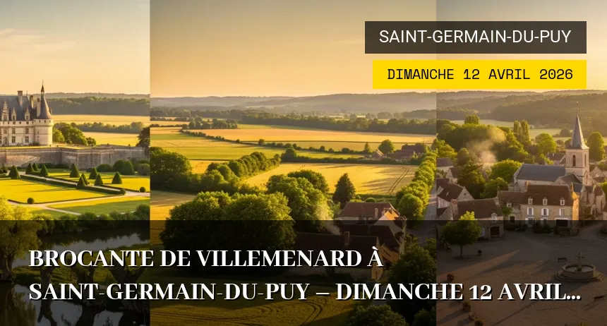 Affiche de l'événement : Brocante de Villemenard à Saint-Germain-du-Puy – Dimanche 12 Avril 2026