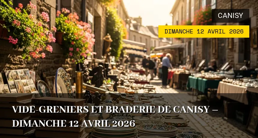 Affiche de l'événement : Vide-greniers et Braderie de Canisy – Dimanche 12 Avril 2026